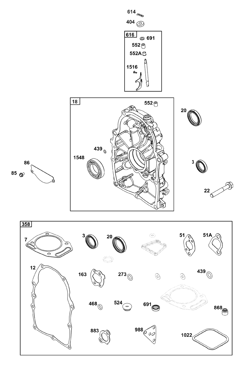 Crankcase Cover/Sump Group Diagram and Parts List for 359447-0119-E1  Briggs and Stratton Engine